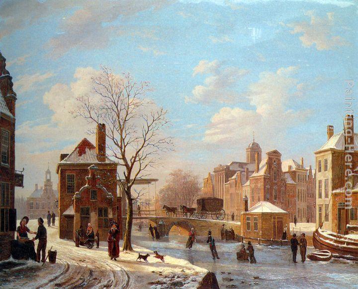 Bartholomeus Johannes Van Hove A Dutch Town Scene in Winter